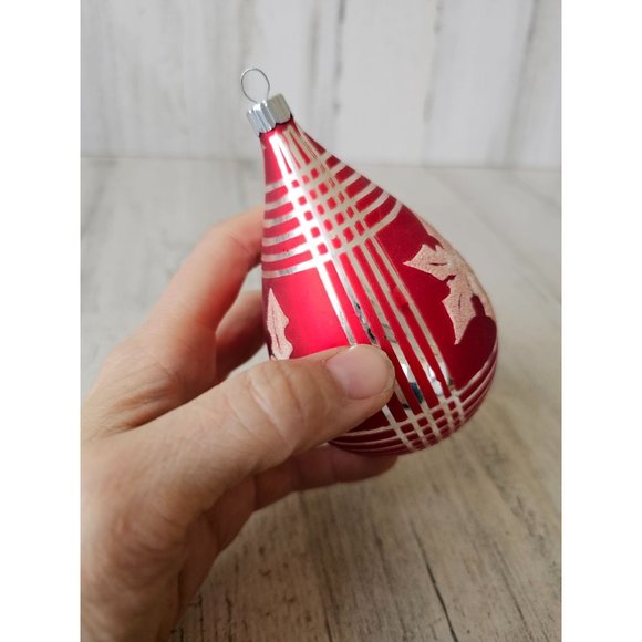 Vintage shiny brite radko red poinsettia teardrop Mercury glass ornament Maximus - Picture 7 of 8